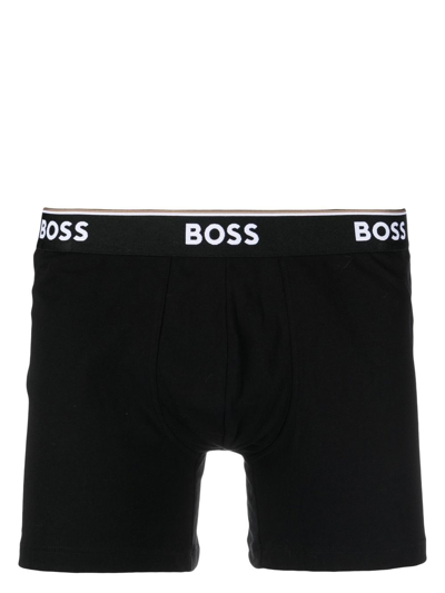 Hugo Boss Pack Of Three Logo-waistband Boxer Briefs In Black