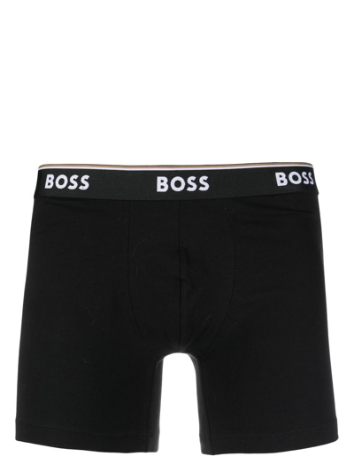 Hugo Boss Pack Of Three Logo-waistband Boxer Briefs In Black