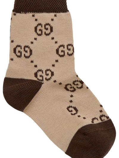 Shop Gucci Gg Monogram Cotton Socks In Brown