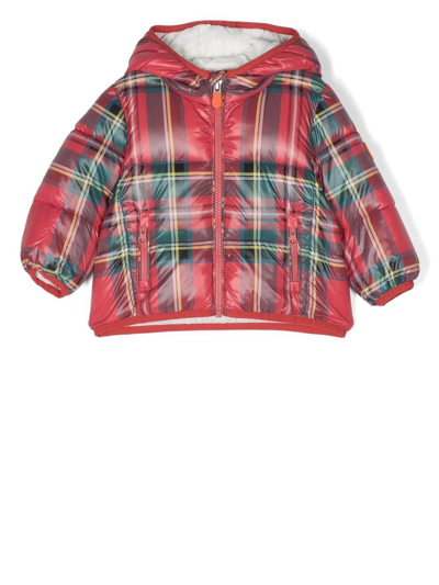 Save The Duck Betsey Tartan-check Puffer Jacket In Red