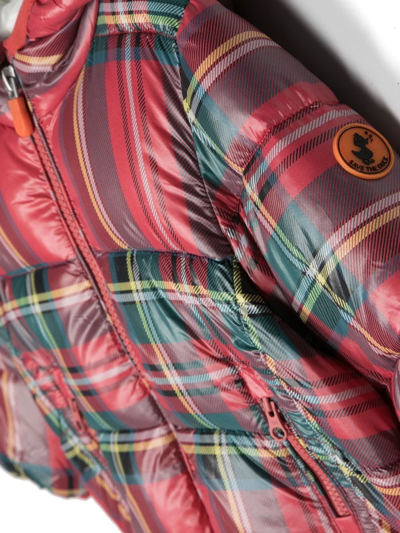 Save The Duck Betsey Tartan-check Puffer Jacket In Red
