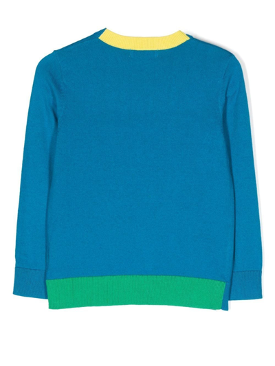 Shop Stella Mccartney Intarsia-knit Crew-neck Jumper In Blue