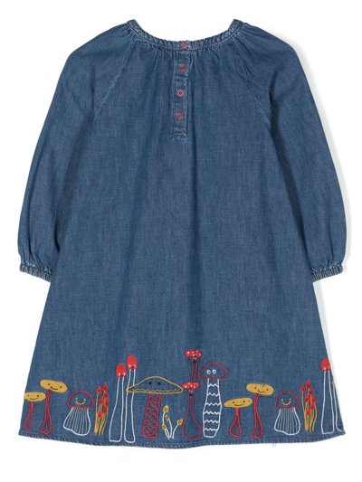 Shop Stella Mccartney Mushroom-embroidered Denim Dress In Blue