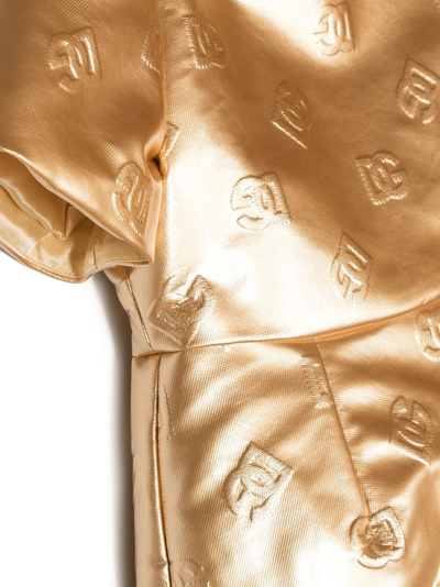 Shop Dolce & Gabbana Embossed-logo Metallic Dress In Gold