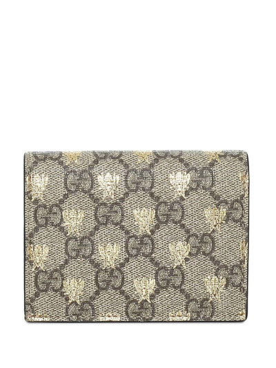 Pre-owned Gucci Gg Supreme Bee-motif Compact Wallet In Brown