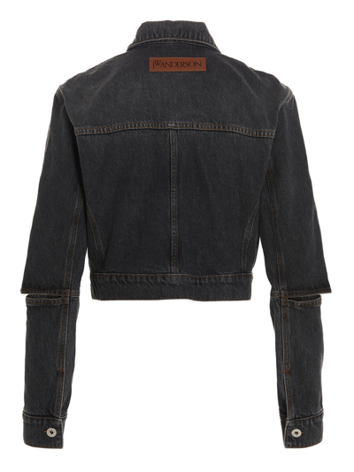 Shop Jw Anderson Trucker Cropped Denim Jacket In Gray