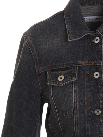 Shop Jw Anderson Trucker Cropped Denim Jacket In Gray