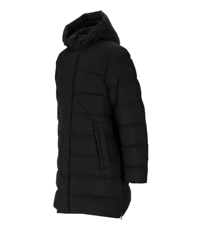 Shop Woolrich High Tech Black Long Hooded Down Jacket In Nero