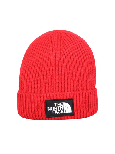 Shop The North Face Logo Patch Ribbed Beanie In Red