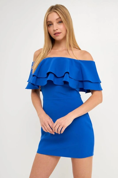 Shop Endless Rose Ruffled Off Shoulder Mini Dress In Blue