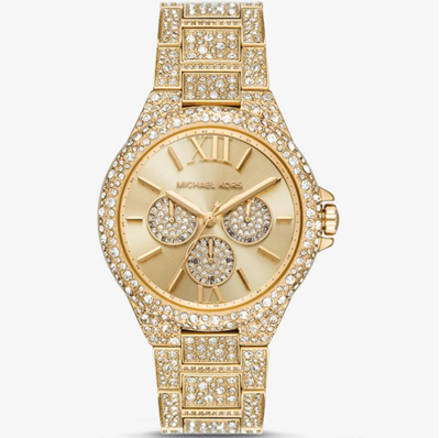 Pre-owned Michael Kors Oversized Camille Pavé Gold-tone Watch Style ...