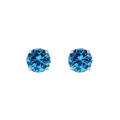 Pre-owned Shine Brite With A Diamond 2.50 Ct Round Cut Blue Earrings Studs Solid 18k White Gold Screw Back Basket