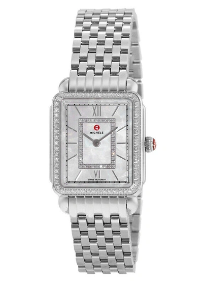 Pre-owned Michele Brand  Deco Ii Mid-size Diamond Dial Ladies Watch (mww06i000001)