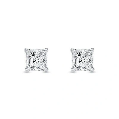 Pre-owned Shine Brite With A Diamond 2 Ct Princess Cut Earrings Studs Real Solid 14k White Gold Screw Back Basket In White/colorless