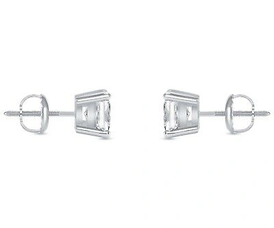 Pre-owned Shine Brite With A Diamond 2 Ct Princess Cut Earrings Studs Real Solid 14k White Gold Screw Back Basket In White/colorless
