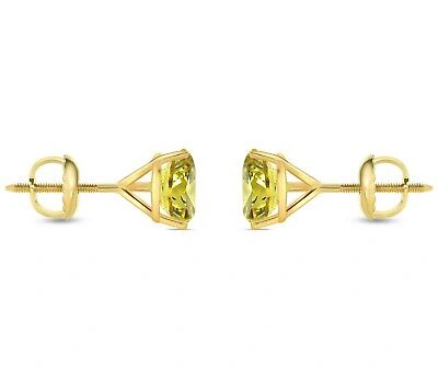 Pre-owned Shine Brite With A Diamond 2.25 Ct Round Cut Canary Earrings Studs Solid 18k Yellow Gold Screw Back Martini