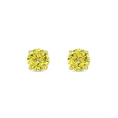 Pre-owned Shine Brite With A Diamond 1.50 Ct Round Cut Canary Earrings Studs Solid 18k Yellow Gold Screw Back Basket