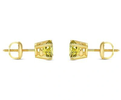 Pre-owned Shine Brite With A Diamond 1.50 Ct Round Cut Canary Earrings Studs Solid 18k Yellow Gold Screw Back Basket