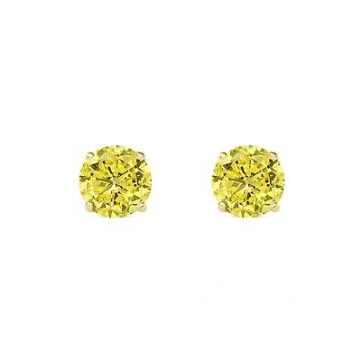 Pre-owned Shine Brite With A Diamond 2.50 Ct Round Cut Canary Earrings Studs Solid 18k Yellow Gold Screw Back Basket