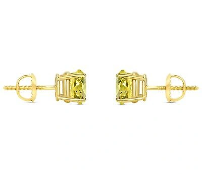 Pre-owned Shine Brite With A Diamond 2.50 Ct Round Cut Canary Earrings Studs Solid 18k Yellow Gold Screw Back Basket