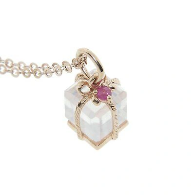 Pre-owned Bestgoldshop Ruby Rose Quartz Gemstone Gift Box Pendant Necklace 14k Rose Gold Plated Silver In Yellow