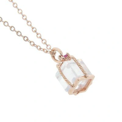 Pre-owned Bestgoldshop Ruby Rose Quartz Gemstone Gift Box Pendant Necklace 14k Rose Gold Plated Silver In Yellow