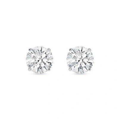 Pre-owned Shine Brite With A Diamond 6 Ct Round Earrings Studs Solid 14k White Gold Brilliant Cut Push Back Basket In White/colorless