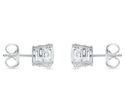 Pre-owned Shine Brite With A Diamond 6 Ct Round Earrings Studs Solid 14k White Gold Brilliant Cut Push Back Basket In White/colorless