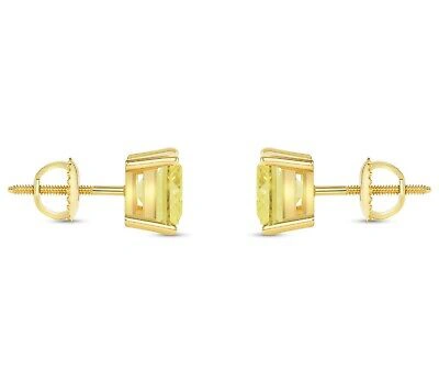 Pre-owned Shine Brite With A Diamond 5.5 Ct Princess Canary Earrings Studs Solid 14k Yellow Gold Screw Back Basket