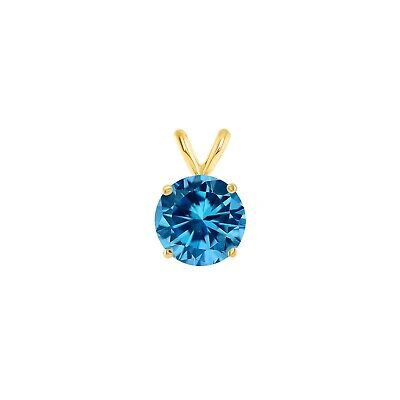 Pre-owned Shine Brite With A Diamond 2 Ct Round Cut Blue Solid Real 14k Yellow Gold Solitaire Pendant 18" Necklace