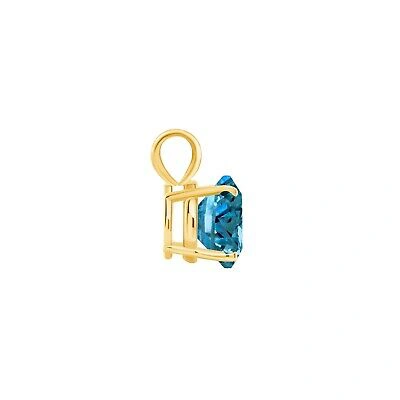 Pre-owned Shine Brite With A Diamond 2 Ct Round Cut Blue Solid Real 14k Yellow Gold Solitaire Pendant 18" Necklace