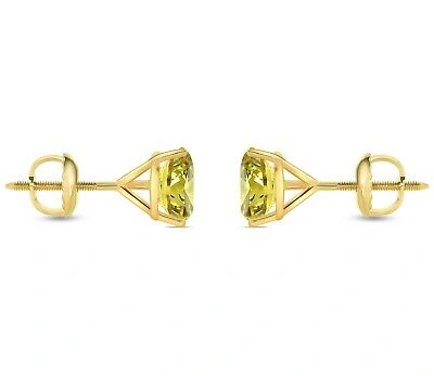 Pre-owned Shine Brite With A Diamond 2.50 Ct Round Cut Canary Earrings Studs Solid 14k Yellow Gold Screw Back Martini