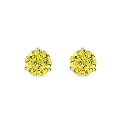 Pre-owned Shine Brite With A Diamond 5 Ct Round Canary Earrings Studs Solid Real 14k White Gold Screw Back Martini