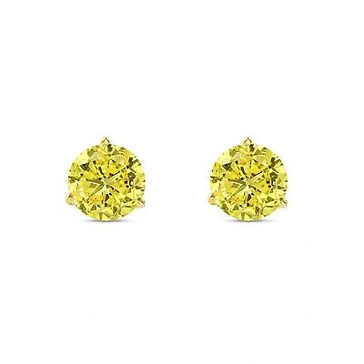 Pre-owned Shine Brite With A Diamond 5.50 Ct Round Cut Canary Earrings Studs Solid 14k Yellow Gold Screw Back Martini