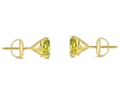 Pre-owned Shine Brite With A Diamond 5.50 Ct Round Cut Canary Earrings Studs Solid 14k Yellow Gold Screw Back Martini