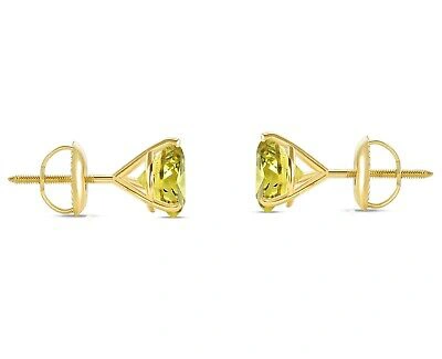 Pre-owned Shine Brite With A Diamond 4 Ct Round Cut Canary Earrings Studs Solid 14k Yellow Gold Screw Back Martini