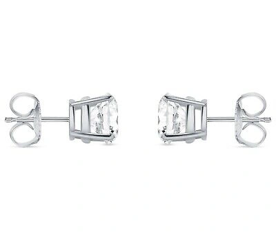 Pre-owned Shine Brite With A Diamond 3.5 Ct Round Earrings Studs Solid 14k White Gold Brilliant Cut Push Back Basket In White/colorless