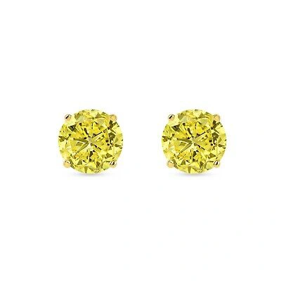 Pre-owned Shine Brite With A Diamond 5 Ct Round Cut Canary Earrings Studs Solid 18k Yellow Gold Screw Back Basket