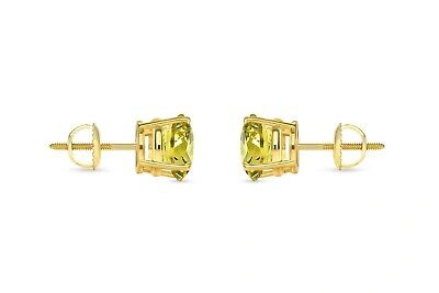 Pre-owned Shine Brite With A Diamond 5 Ct Round Cut Canary Earrings Studs Solid 18k Yellow Gold Screw Back Basket