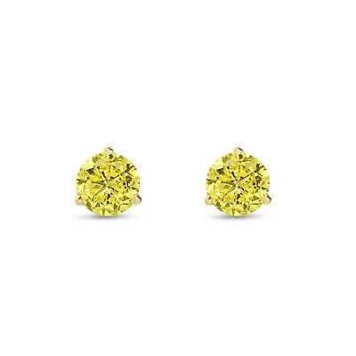 Pre-owned Shine Brite With A Diamond 2 Ct Round Cut Canary Earrings Studs Solid 18k Yellow Gold Screw Back Martini