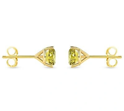 Pre-owned Shine Brite With A Diamond 2 Ct Round Canary Earrings Studs Solid Real 18k Yellow Gold Push Back Martini