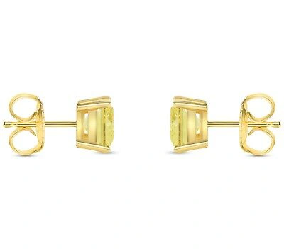 Pre-owned Shine Brite With A Diamond 5.5 Ct Princess Canary Earrings Studs Solid 18k Yellow Gold Push Back Basket