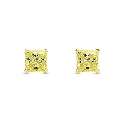 Pre-owned Shine Brite With A Diamond 1.5 Ct Princess Canary Earrings Studs Solid 18k Yellow Gold Screw Back Basket