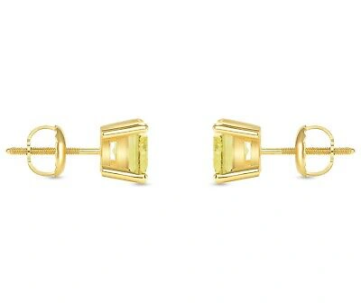Pre-owned Shine Brite With A Diamond 1.5 Ct Princess Canary Earrings Studs Solid 18k Yellow Gold Screw Back Basket