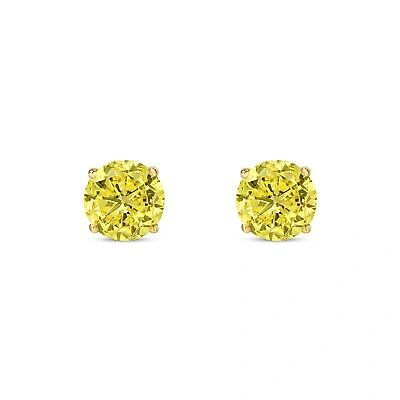 Pre-owned Shine Brite With A Diamond 2.75 Ct Round Cut Canary Earrings Studs Solid 18k Yellow Gold Screw Back Basket