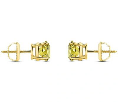 Pre-owned Shine Brite With A Diamond 2.75 Ct Round Cut Canary Earrings Studs Solid 18k Yellow Gold Screw Back Basket