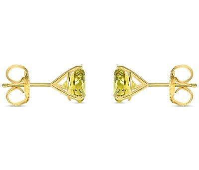 Pre-owned Shine Brite With A Diamond 5.50 Ct Round Cut Canary Earrings Studs Solid 14k Yellow Gold Push Back Martini