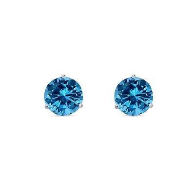 Pre-owned Shine Brite With A Diamond 2.50 Ct Round Cut Blue Earrings Studs Solid 18k White Gold Screw Back Martini