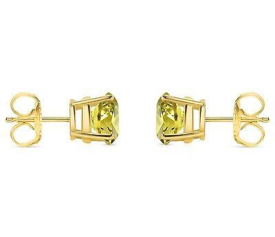 Pre-owned Shine Brite With A Diamond 4 Ct Round Cut Canary Earrings Studs Solid Real 18k Yellow Gold Push Back Basket