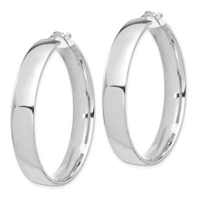 Pre-owned Accessories & Jewelry Italian 14k White Gold High Polished 7mm X 38mm Medium Hinged Hoop Earrings
